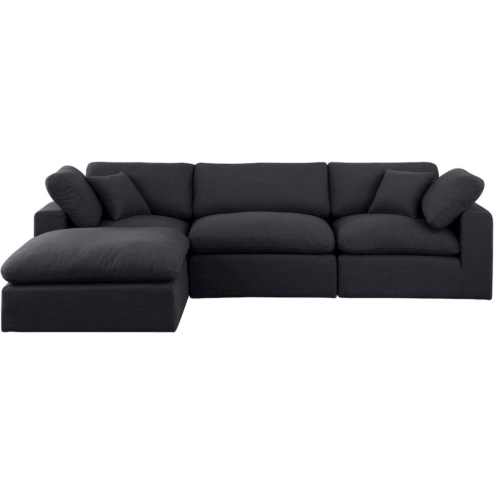 Comfy Black Linen Textured Fabric Modular Sectional
