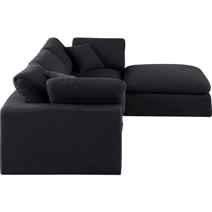 Comfy Black Linen Textured Fabric Modular Sectional