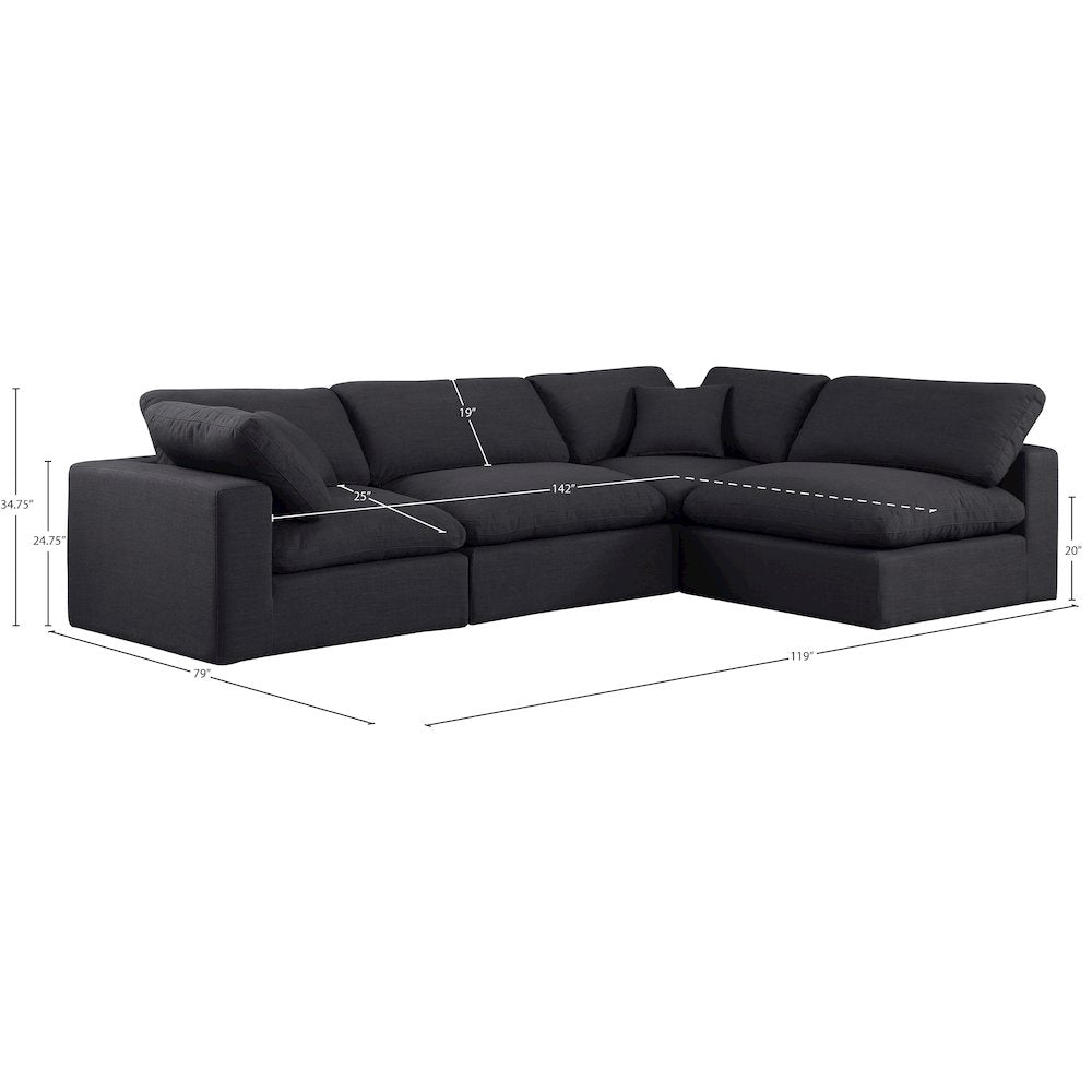Comfy Black Linen Textured Fabric Modular Sectional