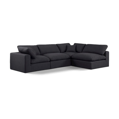 Comfy Black Linen Textured Fabric Modular Sectional