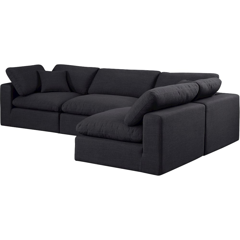 Comfy Black Linen Textured Fabric Modular Sectional