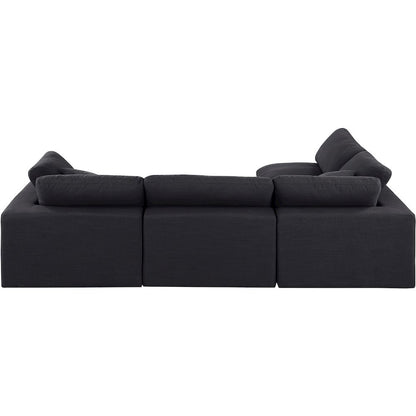 Comfy Black Linen Textured Fabric Modular Sectional