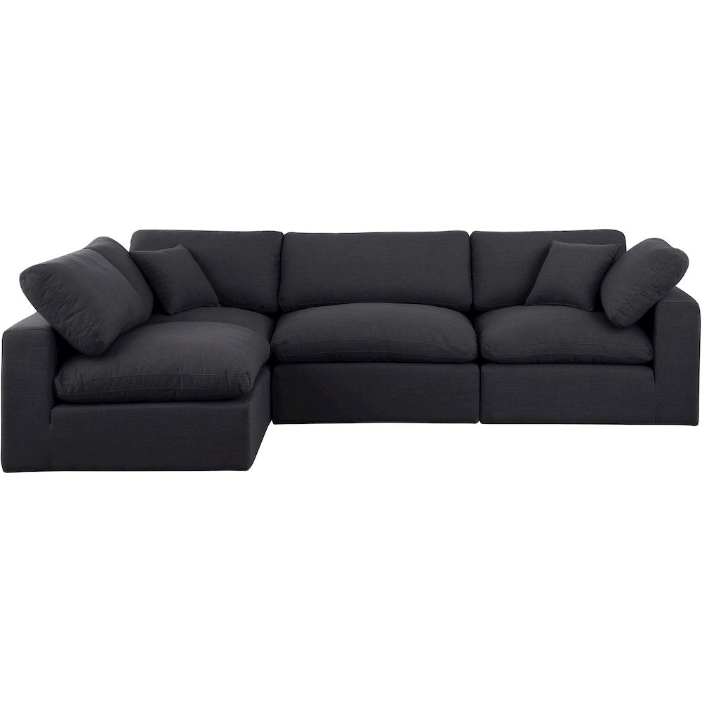 Comfy Black Linen Textured Fabric Modular Sectional