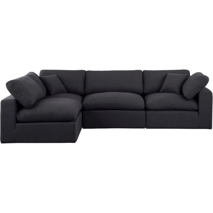 Comfy Black Linen Textured Fabric Modular Sectional