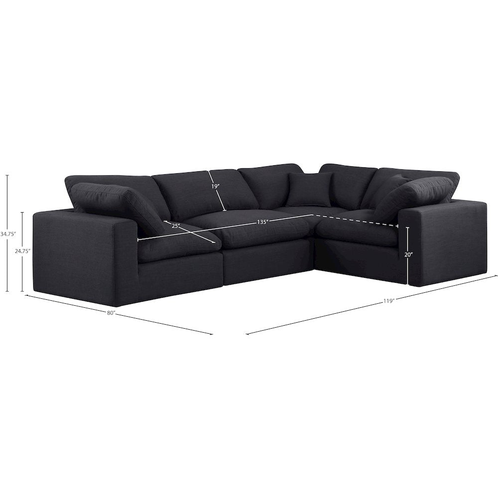 Comfy Black Linen Textured Fabric Modular Sectional