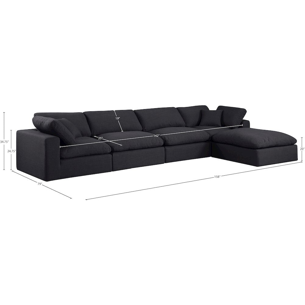 Comfy Black Linen Textured Fabric Modular Sectional