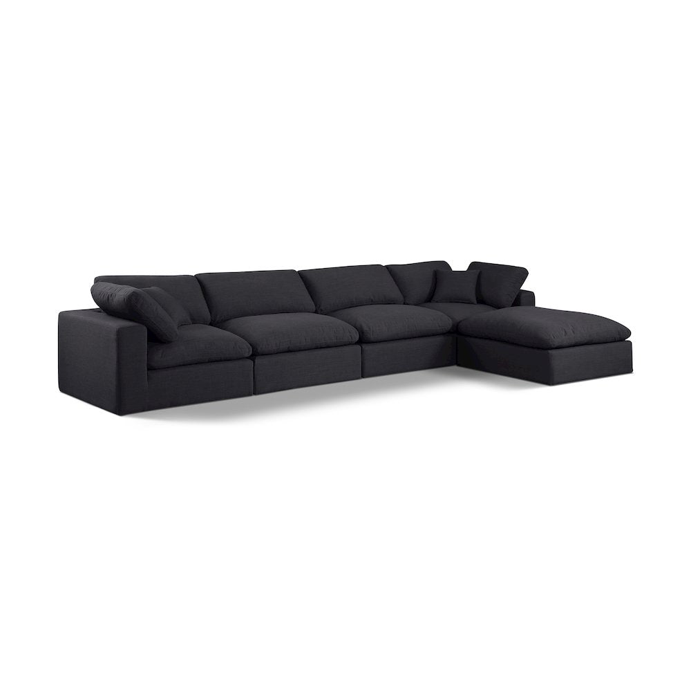 Comfy Black Linen Textured Fabric Modular Sectional