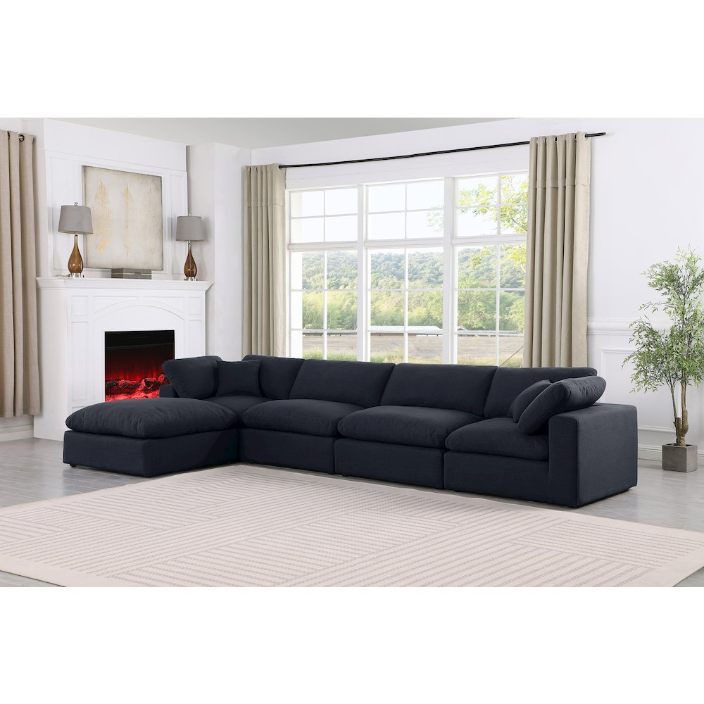 Comfy Black Linen Textured Fabric Modular Sectional
