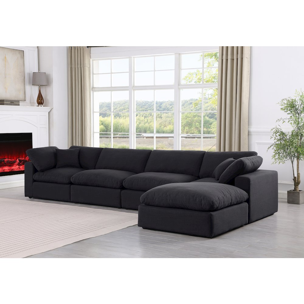 Comfy Black Linen Textured Fabric Modular Sectional