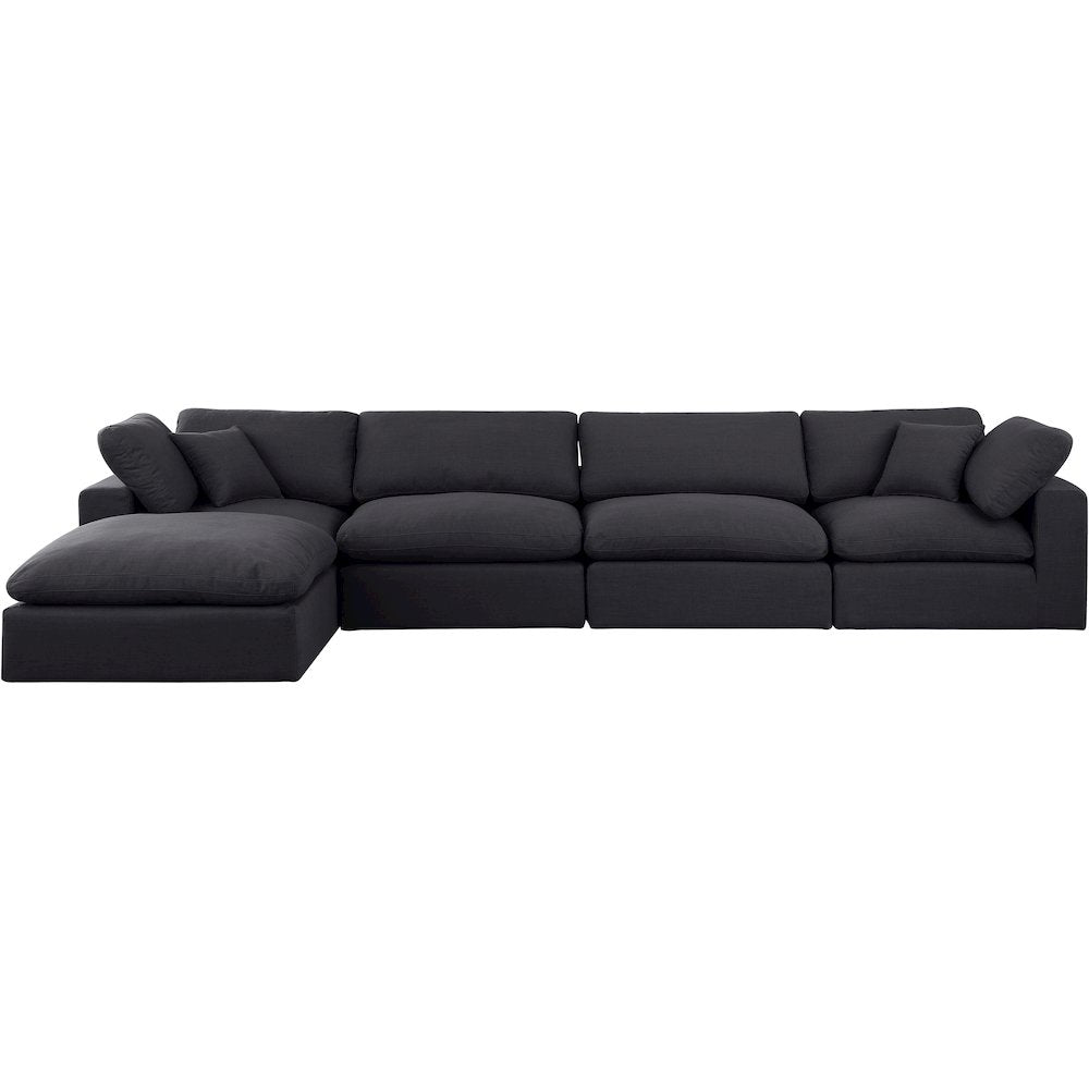 Comfy Black Linen Textured Fabric Modular Sectional