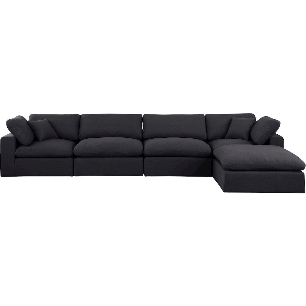 Comfy Black Linen Textured Fabric Modular Sectional