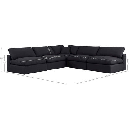 Comfy Black Linen Textured Fabric Modular Sectional