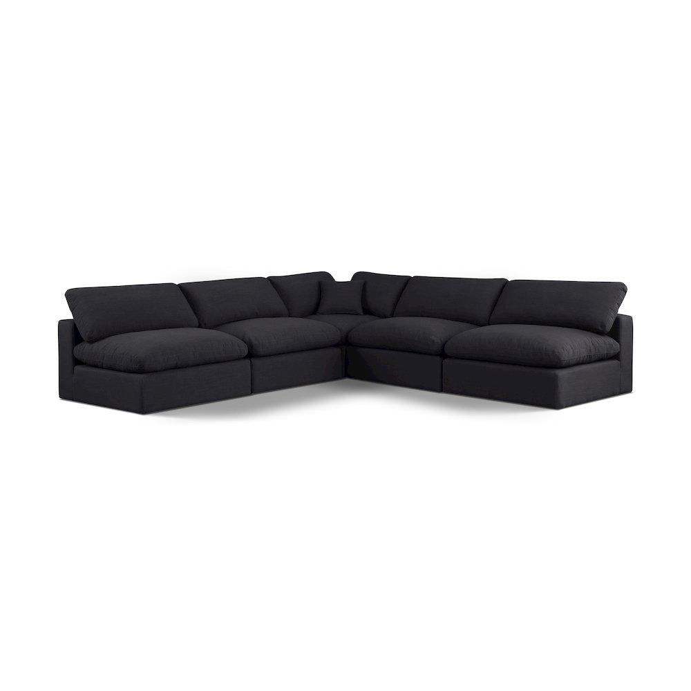 Comfy Black Linen Textured Fabric Modular Sectional