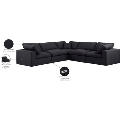 Comfy Black Linen Textured Fabric Modular Sectional