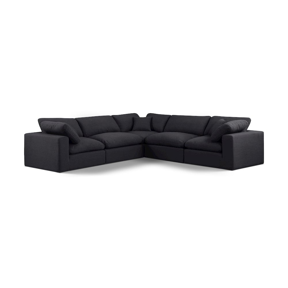 Comfy Black Linen Textured Fabric Modular Sectional