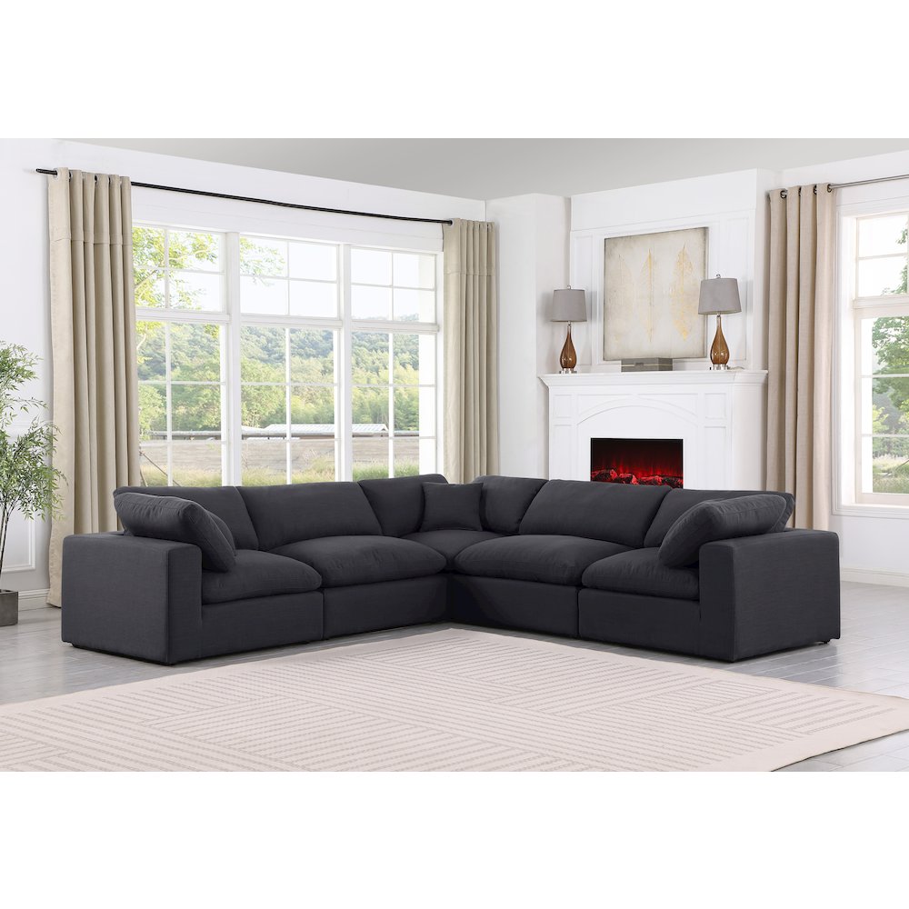 Comfy Black Linen Textured Fabric Modular Sectional