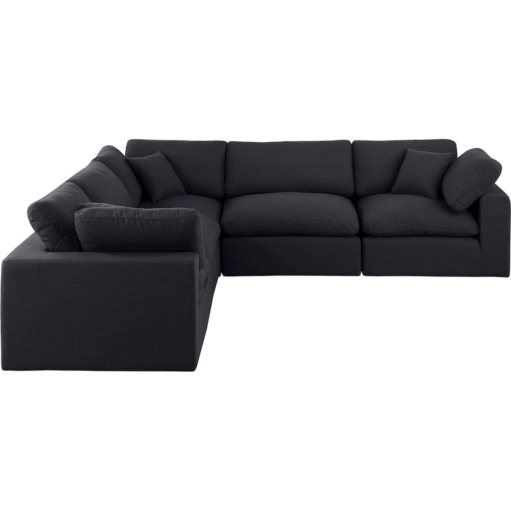 Comfy Black Linen Textured Fabric Modular Sectional