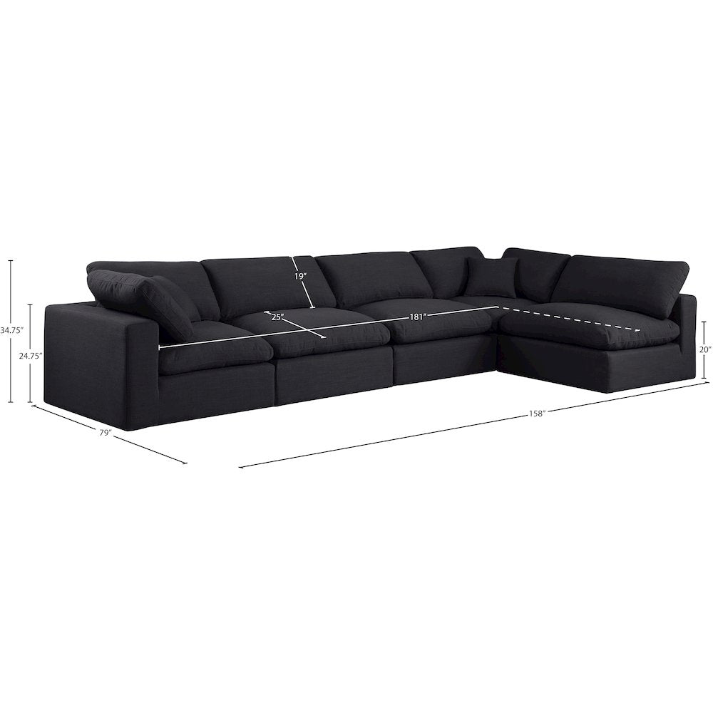 Comfy Black Linen Textured Fabric Modular Sectional
