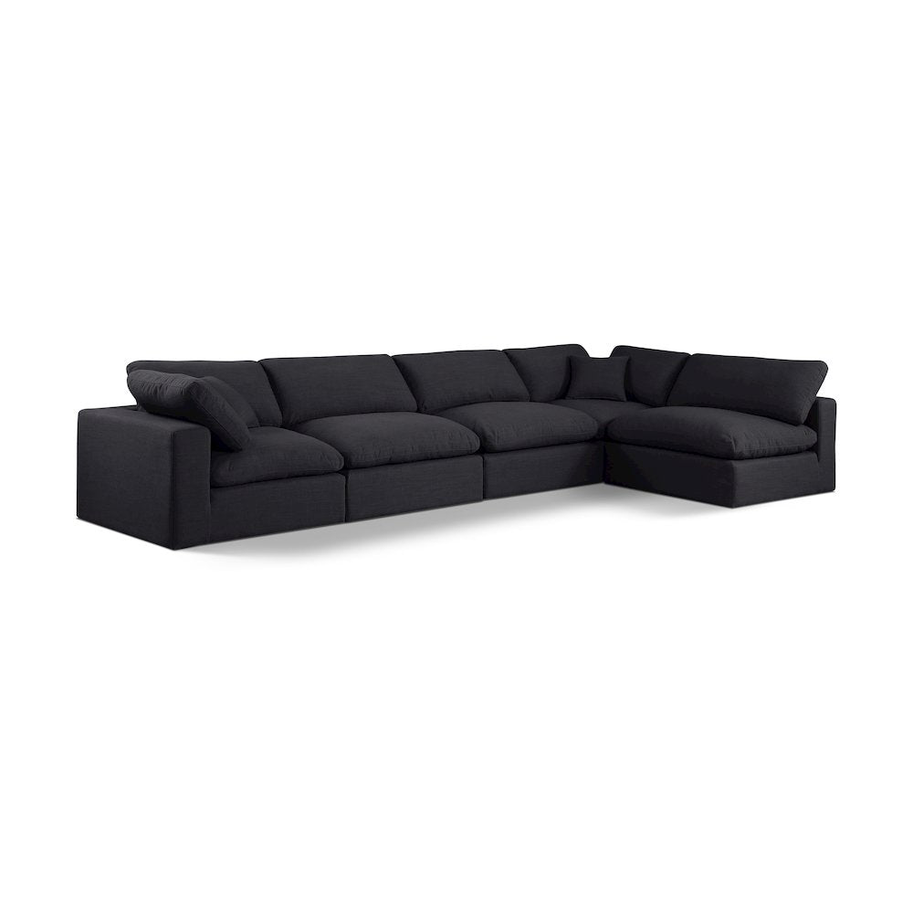 Comfy Black Linen Textured Fabric Modular Sectional