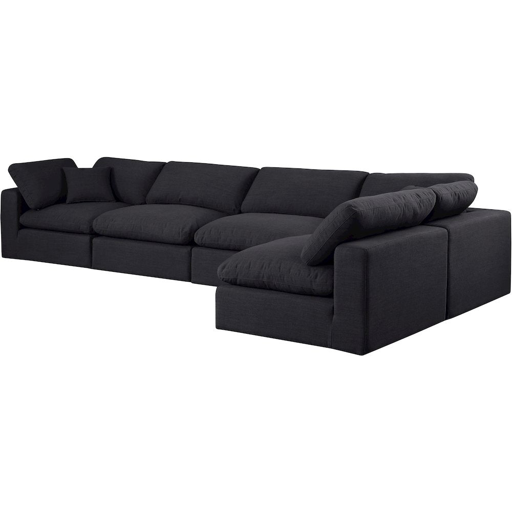 Comfy Black Linen Textured Fabric Modular Sectional