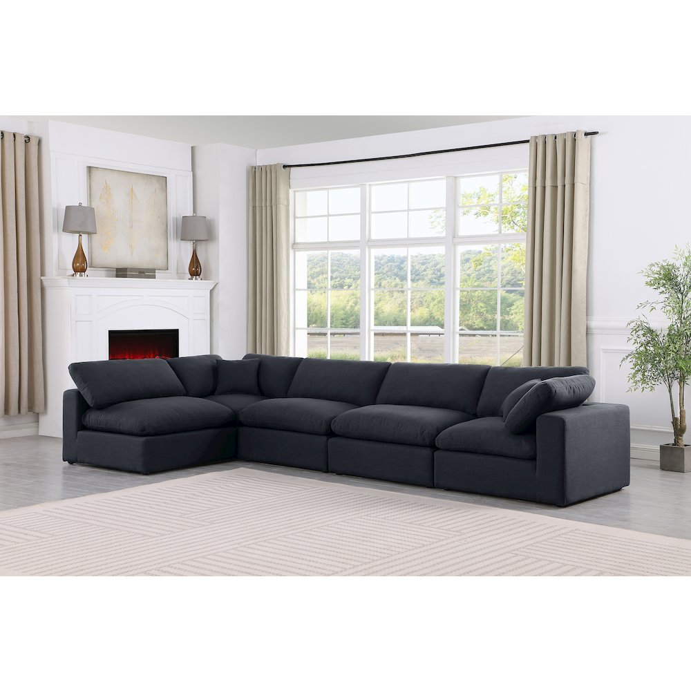 Comfy Black Linen Textured Fabric Modular Sectional