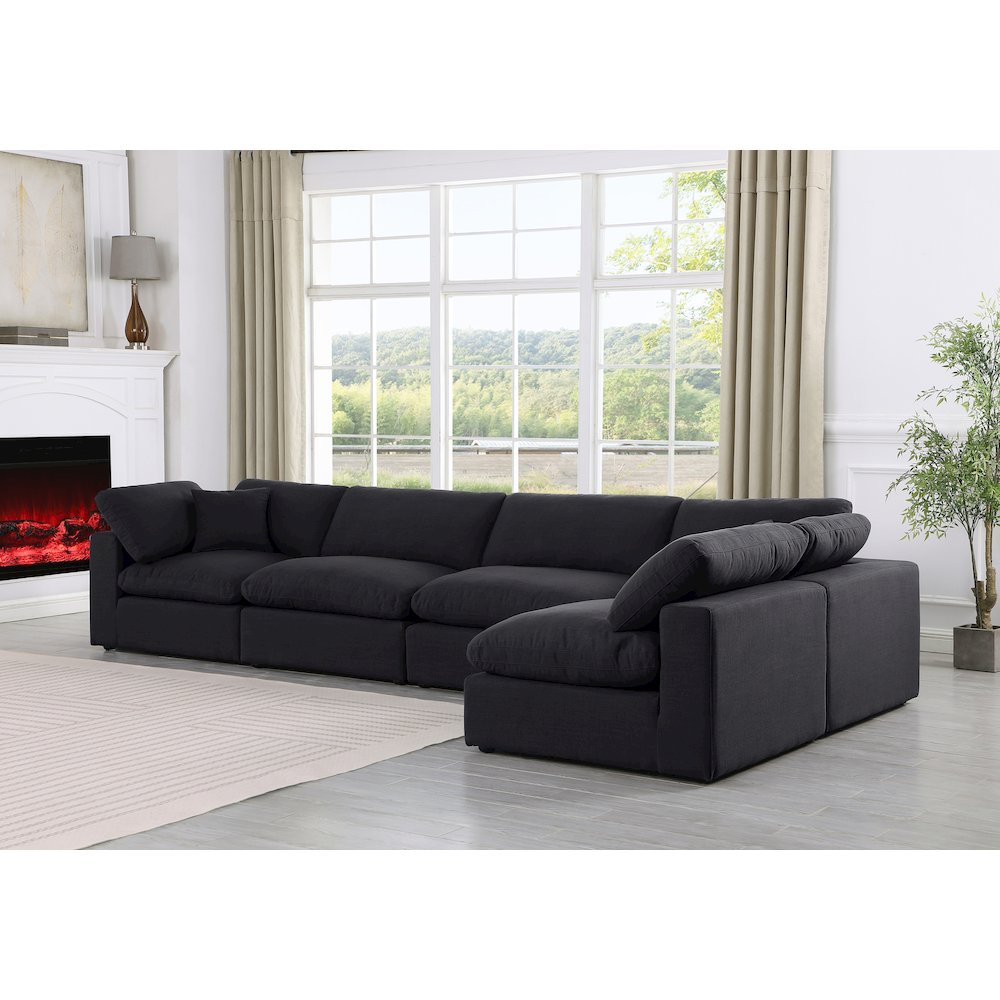 Comfy Black Linen Textured Fabric Modular Sectional