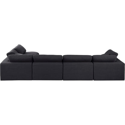 Comfy Black Linen Textured Fabric Modular Sectional