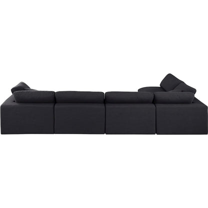 Comfy Black Linen Textured Fabric Modular Sectional