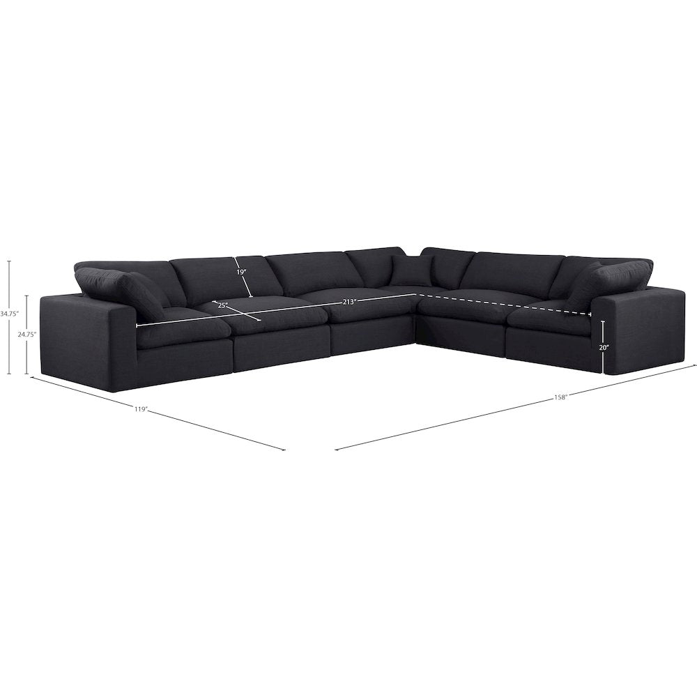 Comfy Black Linen Textured Fabric Modular Sectional