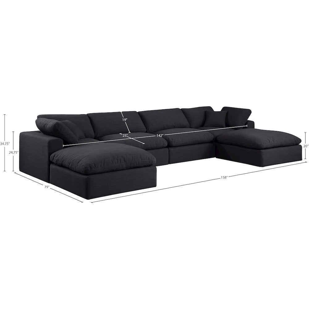 Comfy Black Linen Textured Fabric Modular Sectional