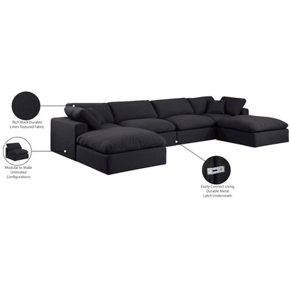 Comfy Black Linen Textured Fabric Modular Sectional