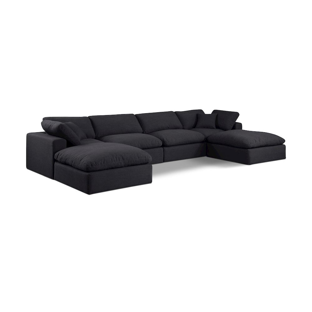 Comfy Black Linen Textured Fabric Modular Sectional