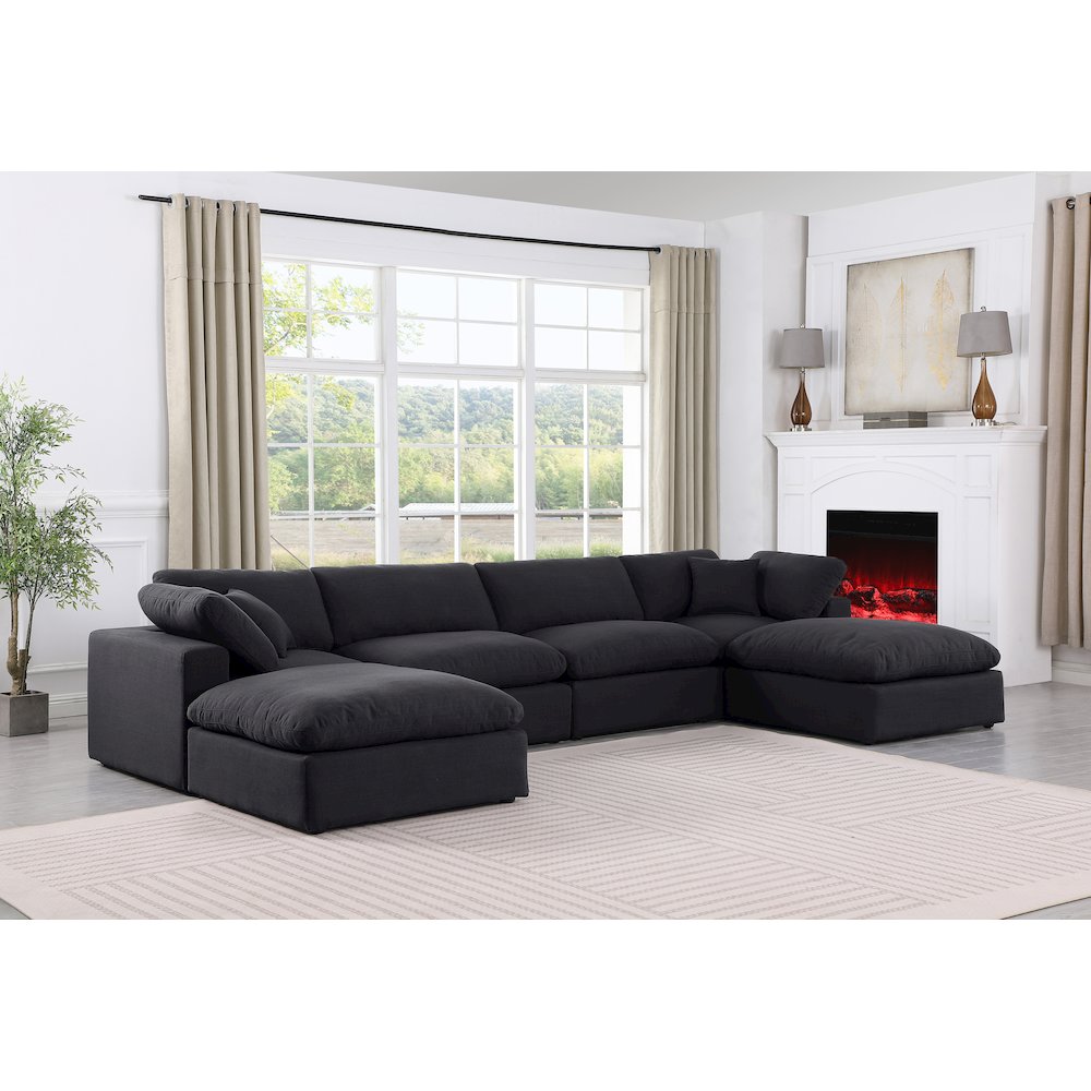 Comfy Black Linen Textured Fabric Modular Sectional