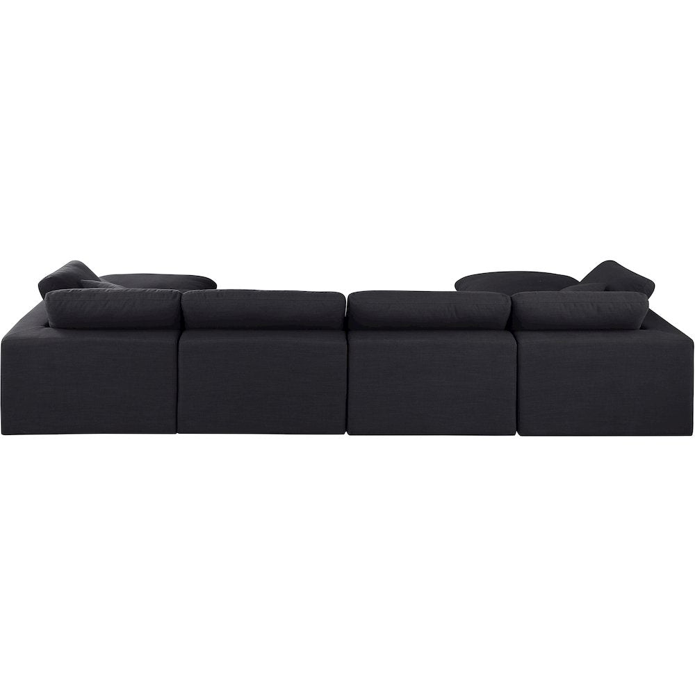 Comfy Black Linen Textured Fabric Modular Sectional