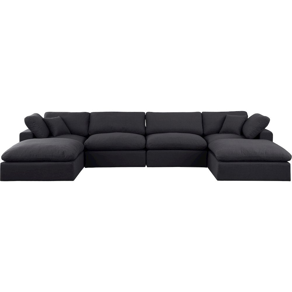 Comfy Black Linen Textured Fabric Modular Sectional
