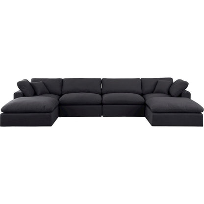 Comfy Black Linen Textured Fabric Modular Sectional