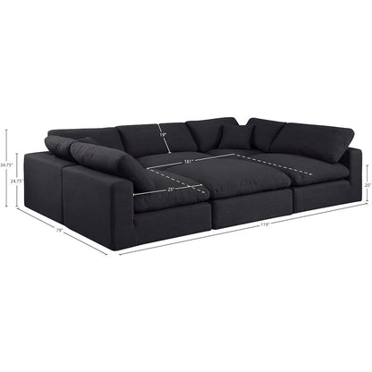 Comfy Black Linen Textured Fabric Modular Sectional
