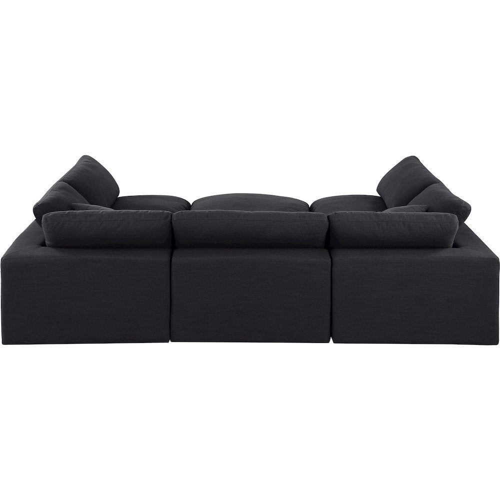 Comfy Black Linen Textured Fabric Modular Sectional