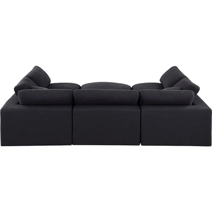 Comfy Black Linen Textured Fabric Modular Sectional
