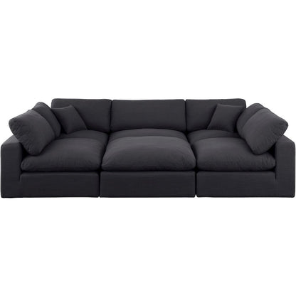 Comfy Black Linen Textured Fabric Modular Sectional