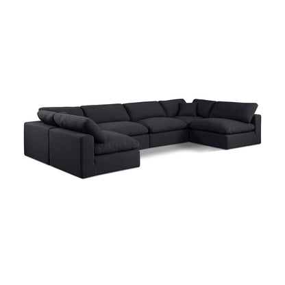 Comfy Black Linen Textured Fabric Modular Sectional