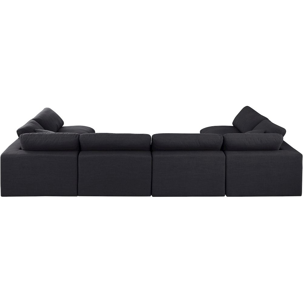 Comfy Black Linen Textured Fabric Modular Sectional