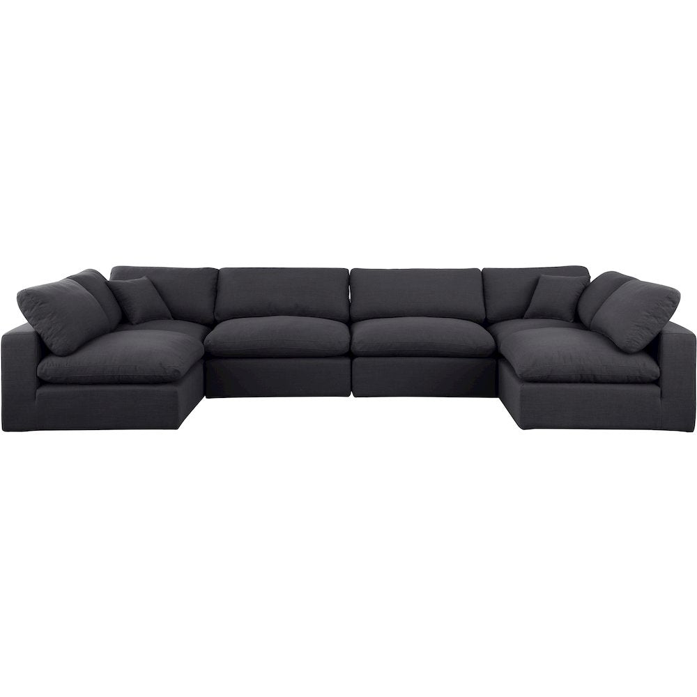 Comfy Black Linen Textured Fabric Modular Sectional