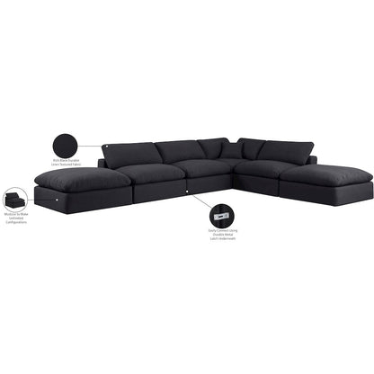 Comfy Black Linen Textured Fabric Modular Sectional