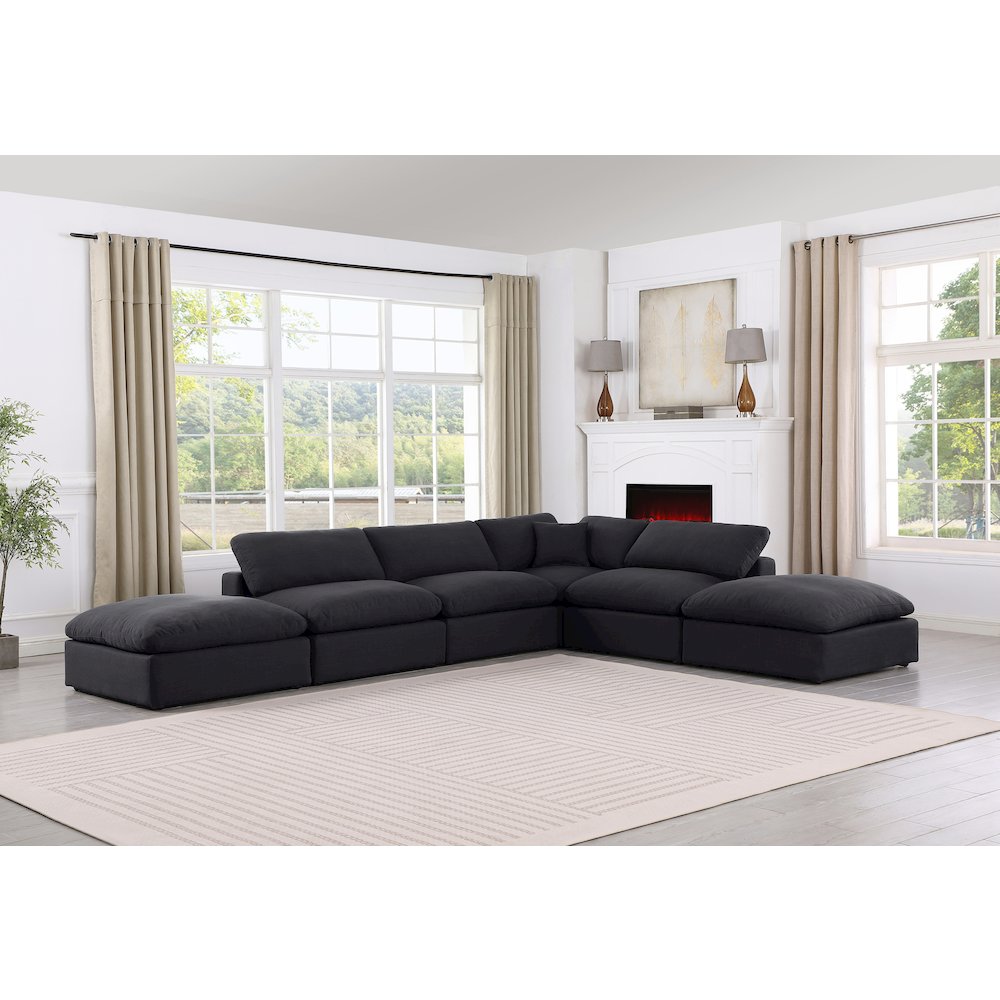 Comfy Black Linen Textured Fabric Modular Sectional