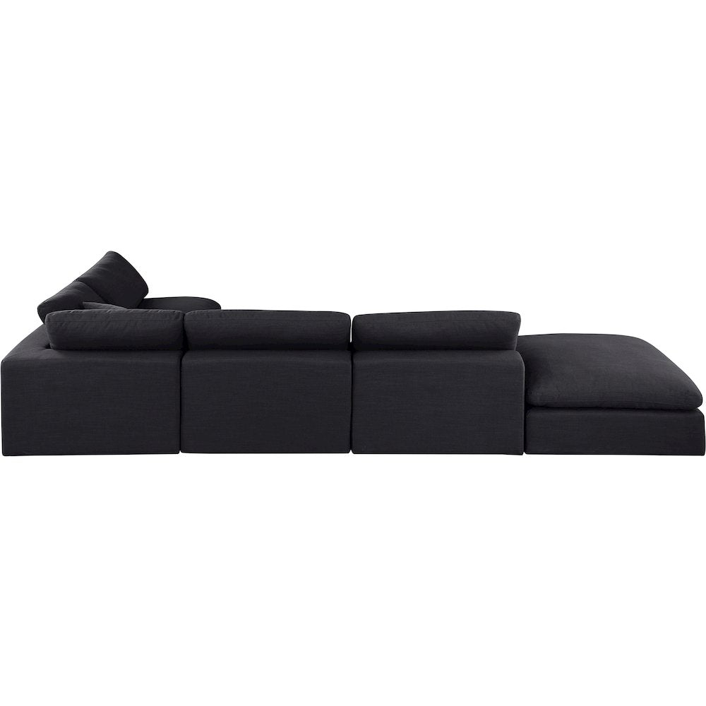 Comfy Black Linen Textured Fabric Modular Sectional