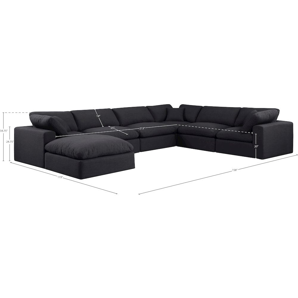 Comfy Black Linen Textured Fabric Modular Sectional
