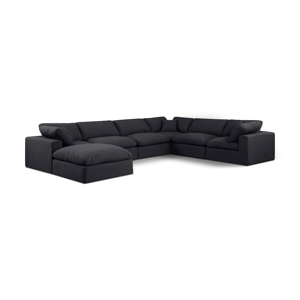 Comfy Black Linen Textured Fabric Modular Sectional
