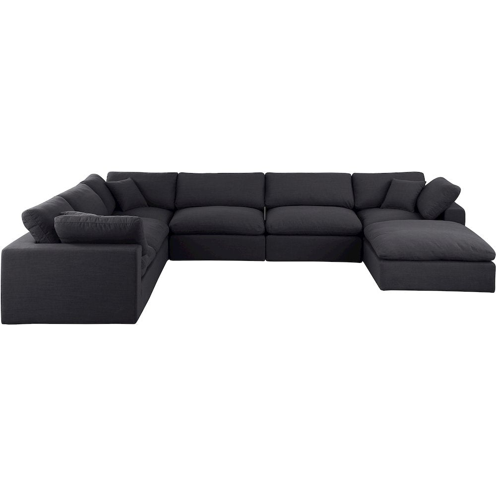Comfy Black Linen Textured Fabric Modular Sectional