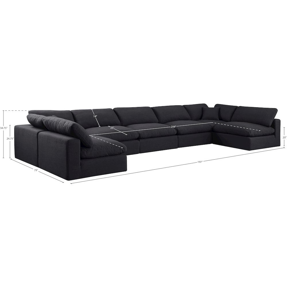 Comfy Black Linen Textured Fabric Modular Sectional